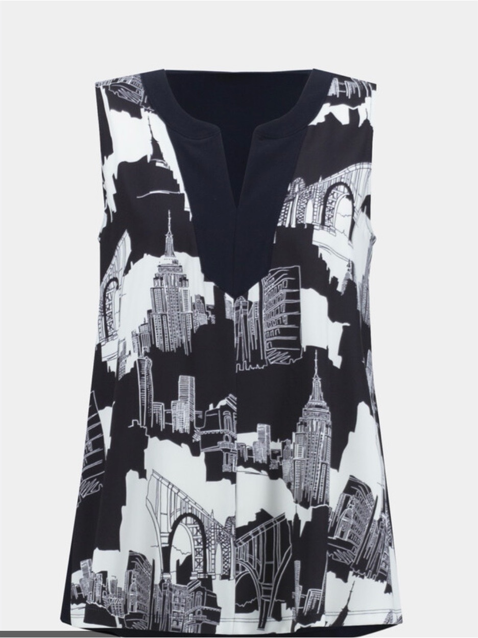 Nwt Joseph Ribkoff Black And White Sleeveless Cityscape Print Top